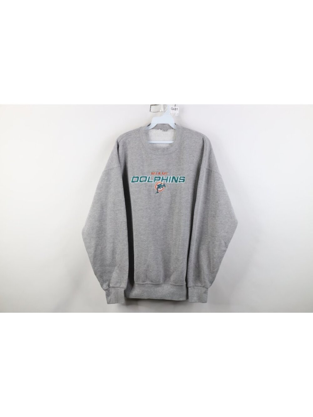 Vintage 90s Mens XL Spell Out Miami Dolphins Football Crewneck Sweatshirt Gray